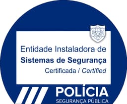 Official seal of Security Systems Installer certified by the Portuguese Public Security Police (PSP), Certificate No. 7074